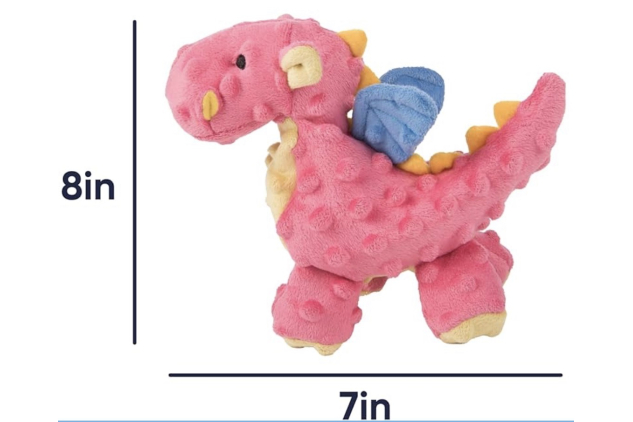 goDog Small Dragon Plush Dog Toy – Chew Guard Technology, Tough & Durable, Coral