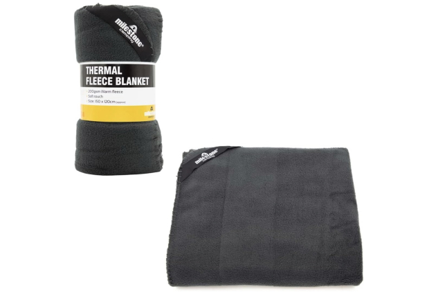 Milestone Camping Thermal Fleece Blanket 150x120cm – Soft 200GSM Polar Fleece, Charcoal