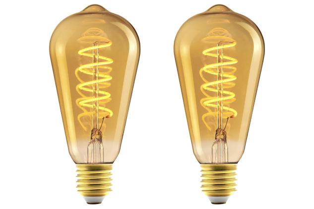 E27 Vintage LED Light Bulbs – Retro Amber Glass, Dimmable, Ultra Warm Light | ST64 4W (Pack of 2)