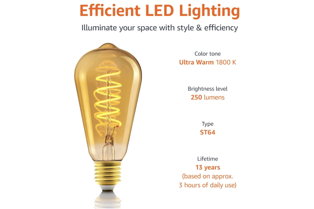 E27 Vintage LED Light Bulbs – Retro Amber Glass, Dimmable, Ultra Warm Light | ST64 4W (Pack of 2)