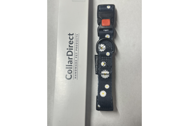 CollarDirect Floral Dog Collar Nylon Pattern Flower Print Adjustable Pet Collars for Dogs Black 12 - 16 Inch