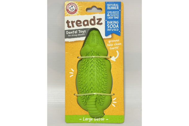 Arm & Hammer Treadz Large Gator Dental Chew Toy for Dogs | Natural Rubber | Baking Soda Infused
