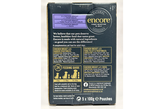 Encore Natural Wet Dog Food Pouches – Finest Chicken Selection in Jelly | 30 x 100g (6 x 5 Packs) | Bulk Buy Value Case