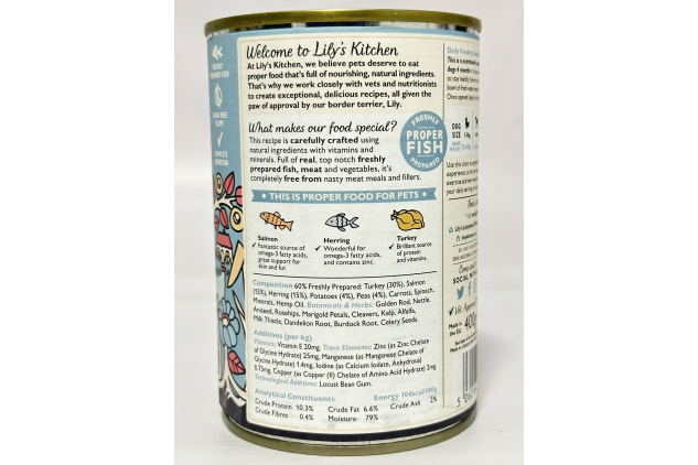 Lily’s Kitchen Fishy Fish Pie Natural Wet Dog Food | Complete Grain-Free Meal with Turkey, Salmon & Herring | 24 x 400g (4 Packs of 6 Tins)