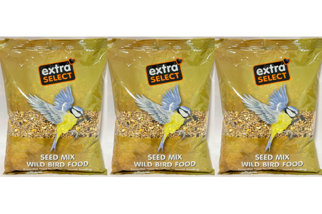 Extra Select Wild Bird Seed Mix – 3 x 1kg (3kg Total) | High-Energy All-Year Bird Feed with Black Sunflower Seeds, Wheat & Millet