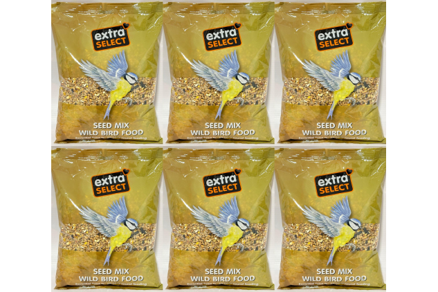 Extra Select Wild Bird Seed Mix – 6 x 1kg (6kg Total) | High-Energy All-Year Bird Feed with Black Sunflower Seeds, Wheat & Millet