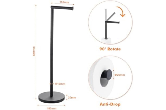 Black Freestanding Toilet Roll Holder | Stainless Steel | Holds 5 Rolls | Space-Saving Bathroom Stand