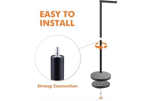 Black Freestanding Toilet Roll Holder | Stainless Steel | Holds 5 Rolls | Space-Saving Bathroom Stand