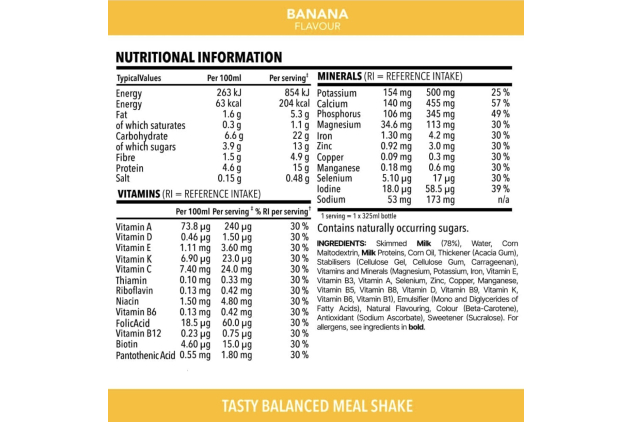 SlimFast Ready To Drink Shake – Banana Flavour Meal Replacement – 24 × 325 ml Bulk Pack