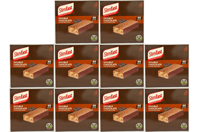 SlimFast Double Chocolate Flavour Snack Bars | Low Calorie Snack Bars Under 100 Kcal | 60 x 25g (10 Packs of 6 Bars)