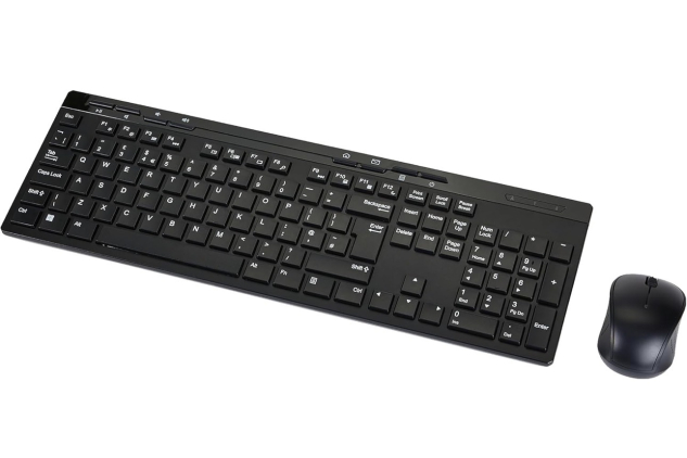 Wireless Keyboard and Mouse Combo Set | Full-Size QWERTY UK Layout | 2.4GHz USB Receiver | Black