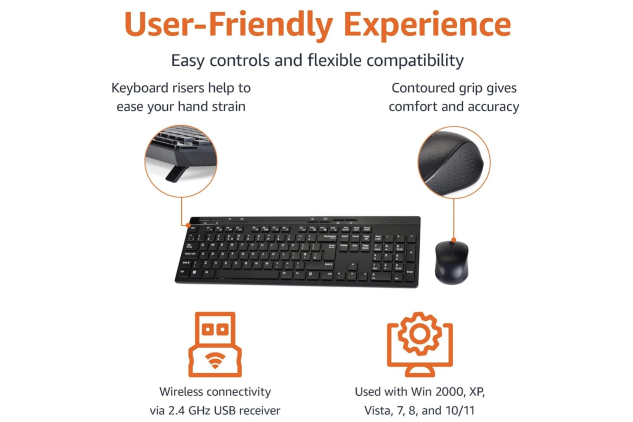 Wireless Keyboard and Mouse Combo Set | Full-Size QWERTY UK Layout | 2.4GHz USB Receiver | Black