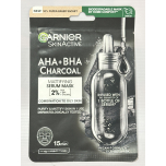 Garnier SkinActive AHA + BHA Charcoal Mattifying Serum Sheet Mask – Vegan Formula, 1 Use (28 g)