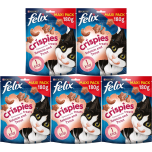 FELIX Crispies Cat Treats – Salmon & Trout Flavour – Light, Crunchy, Low-Calorie Snack for Cats – 5 x 180 g (Bulk Pack)