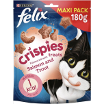 FELIX Crispies Cat Treats – Salmon & Trout Flavour – Light, Crunchy, Low-Calorie Snack for Cats – 5 x 180 g (Bulk Pack)