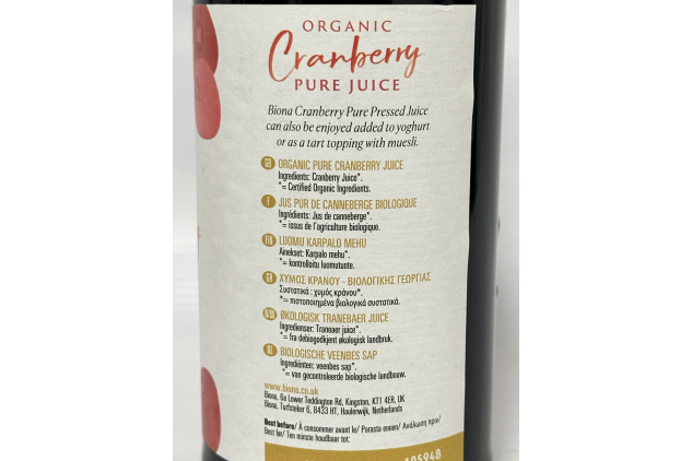Biona Organic Cranberry Juice – 750ml (Pack of 2) | Pure Pressed Organic Fruit Drink | Vegan & No Added Sugar
