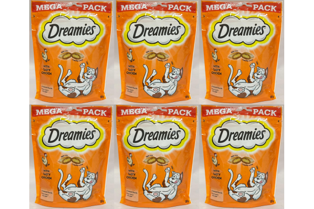 Dreamies Cat Treats with Chicken – Mega Pack 6 x 200g | Crunchy & Soft Cat Snacks | Vitamins & Minerals