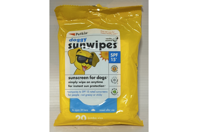 Petkin Doggy Sunwipes SPF 15 | Sunscreen Wipes for Dogs | 20 Jumbo Wipes | Vanilla Coconut Scent