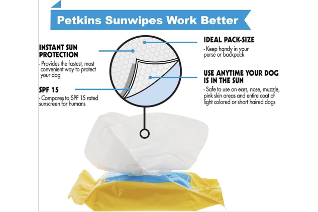 Petkin Doggy Sunwipes SPF 15 | Sunscreen Wipes for Dogs | 20 Jumbo Wipes | Vanilla Coconut Scent
