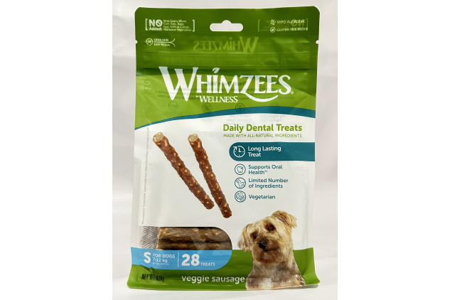 WHIMZEES by Wellness Veggie Sausage Dog Dental Sticks – Small Breeds (7–12kg) | 28 Treats (420g) | Natural, Grain-Free, Vegetarian Dental Chews
