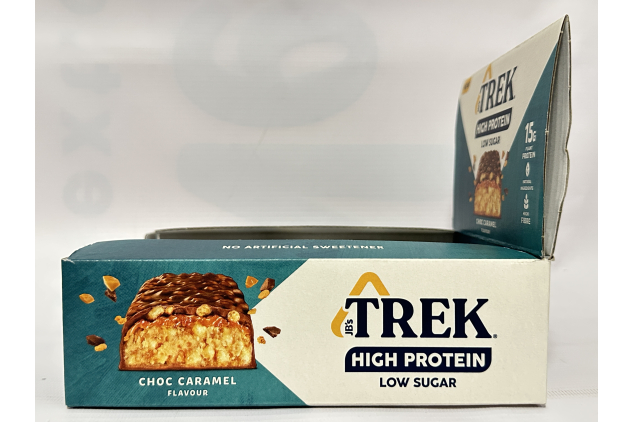 TREK High Protein Low Sugar Choc Caramel Bars | 12 x 55g | Plant-Based Protein Snack | High Fibre | Natural Ingredients