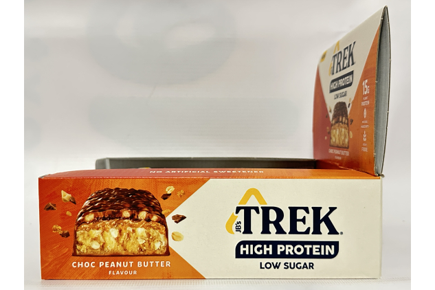 TREK High Protein Low Sugar Choc Peanut Butter Bars | 12 x 55g | Plant-Based Protein | High Fibre | Natural Ingredients