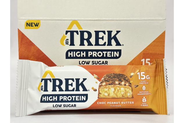 TREK High Protein Low Sugar Choc Peanut Butter Bars | 12 x 55g | Plant-Based Protein | High Fibre | Natural Ingredients