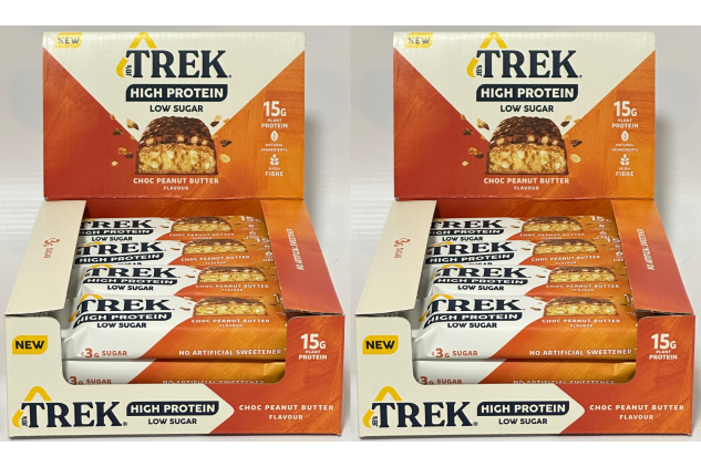TREK High Protein Low Sugar Choc Peanut Butter Bars | 24 x 55g | Plant-Based Protein | High Fibre | Natural Ingredients