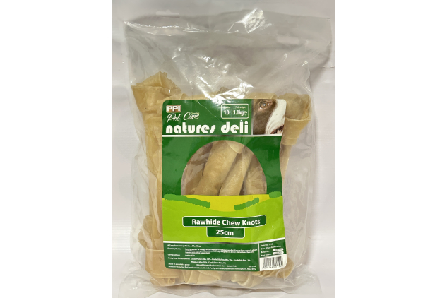 Rawhide Chew Knots 25cm | Pack of 10 | 1.1kg | Long-Lasting Dog Chews