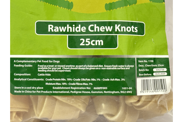 Rawhide Chew Knots 25cm | Pack of 10 | 1.1kg | Long-Lasting Dog Chews