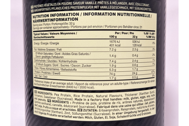 Optimum Nutrition Gold Standard Plant Protein 684g Vanilla Vegan 21 Servings 24g MISSING LID