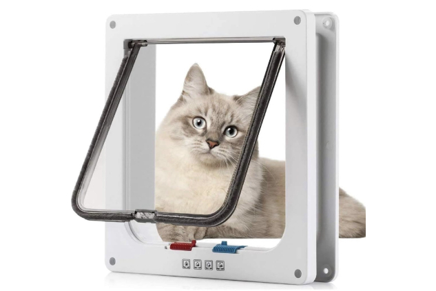 Classic Cat Flap Door – 4-Way Manual Locking | Weatherproof Pet Door for Cats | BLACK | 28.5 × 24.5 × 5.5 cm (XL)