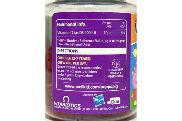 Wellkid Peppa Pig Vitamin D Soft Jellies – 30 Strawberry Flavour Gummies (3–7 Years)