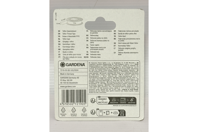 Gardena Teflon Thread Tape Sealing Tape For Threaded Joints | 12 Metres Per Roll | 6 Pack