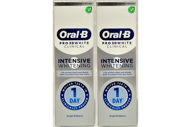 Oral-B Pro-3D White Clinical Intensive Whitening Toothpaste – Bright Brilliance – 2 x 75ml Twin Pack