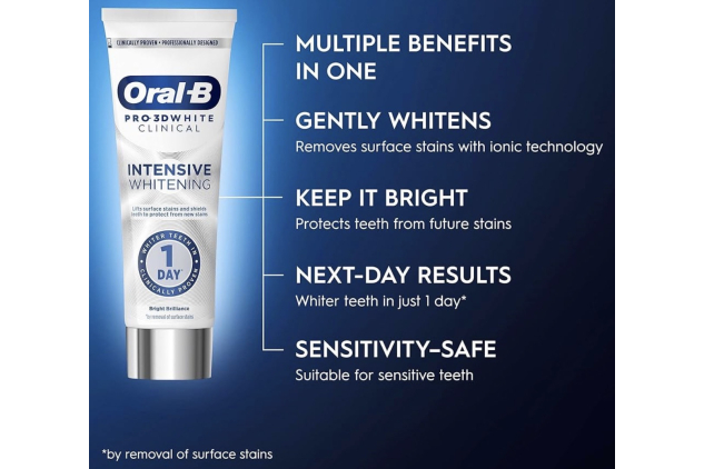 Oral-B Pro-3D White Clinical Intensive Whitening Toothpaste – Bright Brilliance – 2 x 75ml Twin Pack