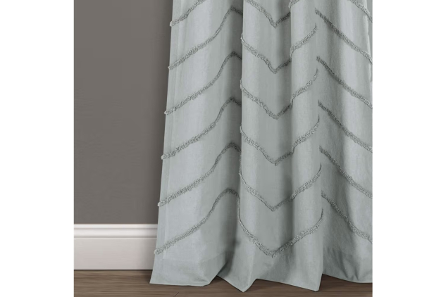 Lush Decor Pastel Blue Colour Chenille Chevron Window Curtain Panel Pair (84