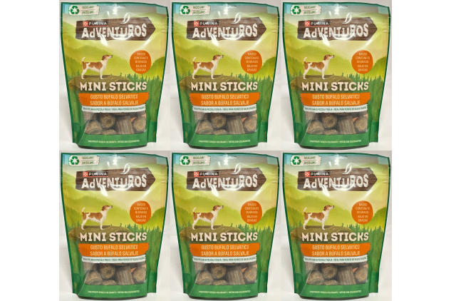 Purina Adventuros Mini Sticks Dog Treats – Wild Buffalo Flavour – 90g (Pack of 6)