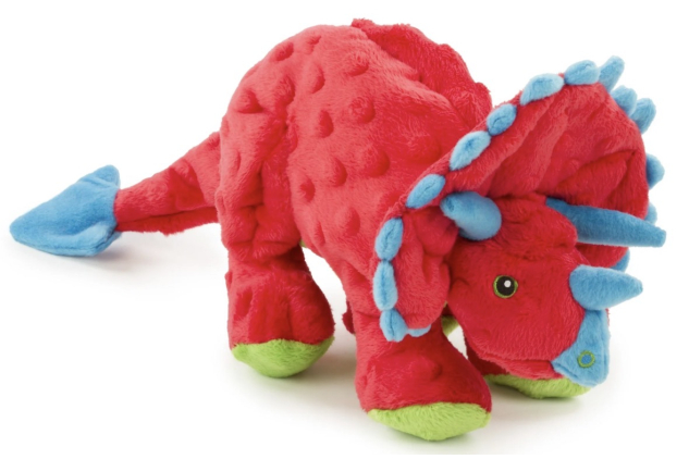 goDog Dinos Frills Squeaky Plush Dog Toy – Red (Large)