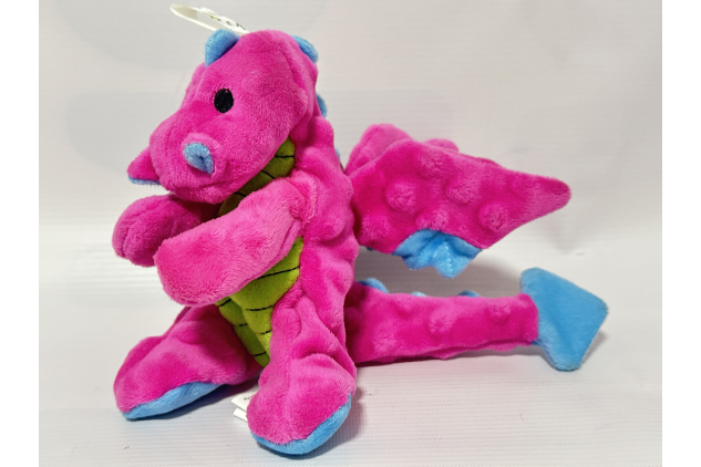 goDog Dragon Tough Plush Dog Toy – Small, Pink – Chew Guard Technology