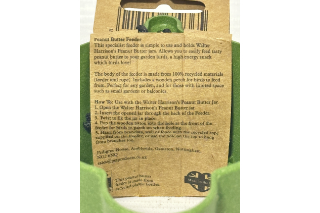 Walter Harrison’s Peanut Butter Feeder – For Garden Birds | Made from Recycled Materials | Free Item