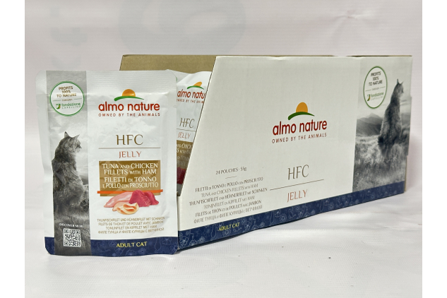 Almo Nature HFC Jelly Wet Cat Food – Tuna, Chicken & Ham – 55g (Pack of 24)