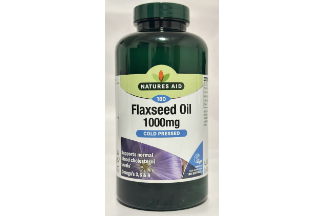 Natures Aid Flaxseed Oil 180 Capsules | Omega 3-6-9 | Cold Pressed & Vegan