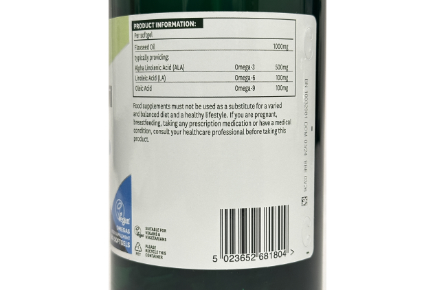 Natures Aid Flaxseed Oil 180 Capsules | Omega 3-6-9 | Cold Pressed & Vegan