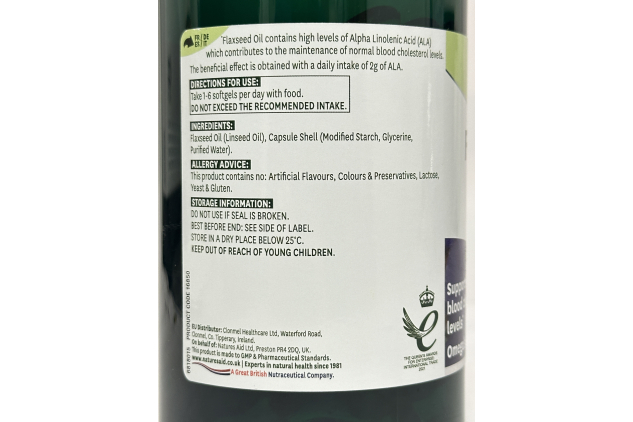 Natures Aid Flaxseed Oil 180 Capsules | Omega 3-6-9 | Cold Pressed & Vegan