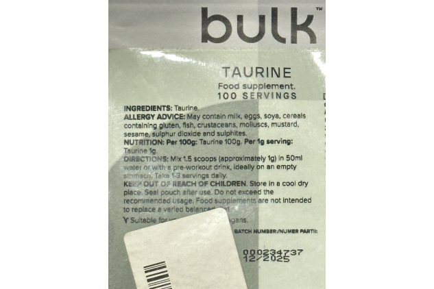 Bulk Taurine Powder – 100g (100 Servings) | Unflavoured Pre-Workout Supplement