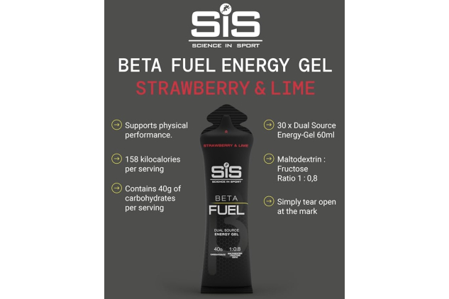 Science in Sport (SiS) Beta Fuel Energy Gel – Strawberry & Lime – 30 x 60ml | Dual Source Energy | 40g Carbs per Gel