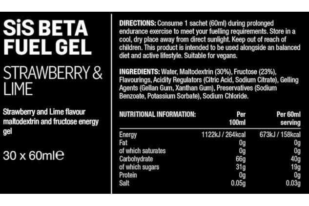 Science in Sport (SiS) Beta Fuel Energy Gel – Strawberry & Lime – 30 x 60ml | Dual Source Energy | 40g Carbs per Gel