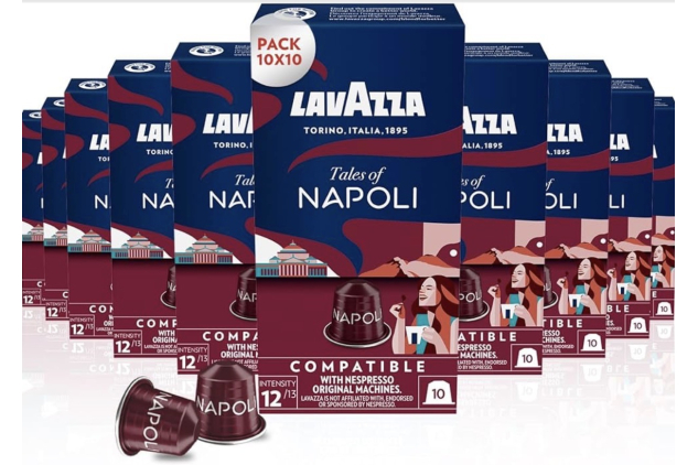 Lavazza Tales of Napoli Coffee Capsules – 100 Pods (10 x 10) | Compatible with Nespresso Original Machines | Intensity 12/13 | Dark Roast with Cocoa & Caramel Notes