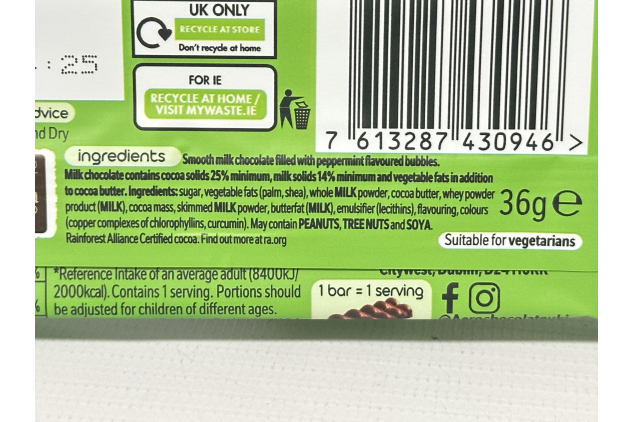 Nestlé Aero Peppermint Chocolate Bars – 24 x 36 g | Smooth Milk Chocolate with Peppermint Flavoured Bubbles | Suitable for Vegetarians